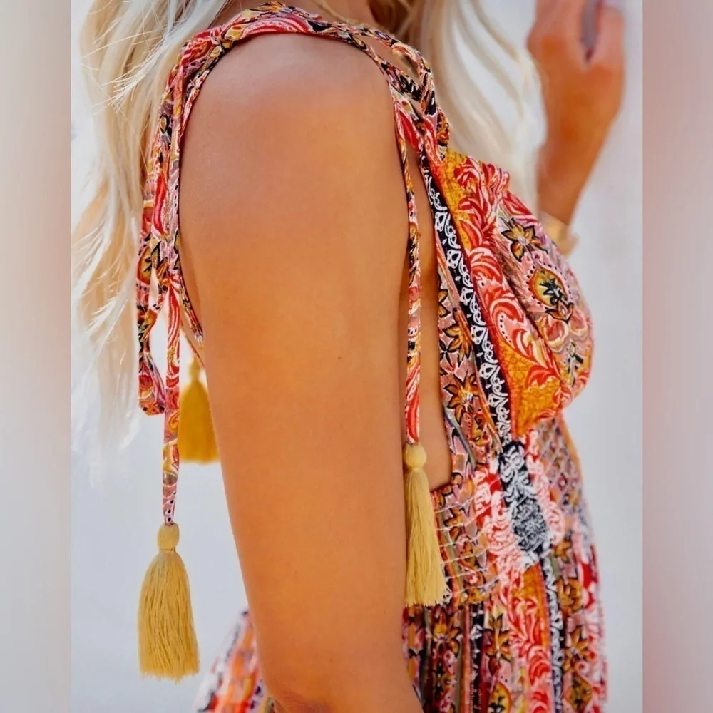 Karina Bohemian Backless Tassel Sundress Dress